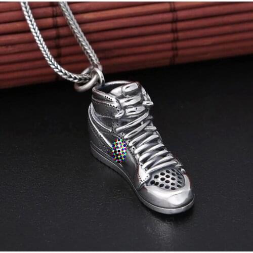 Vintage 925 Sterling Silver Jewelry Fashion Sneakers For Men Male Female Women Sports Shoes Punk Pendant Keychian Jewelry Gifts