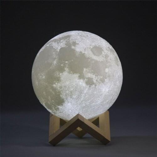 PLA 3D Printed Moon Lamp Baby Night Lighting/18cm USB Charging Wooden Base Touch Sensor Control 2-colors moon lamp lighting