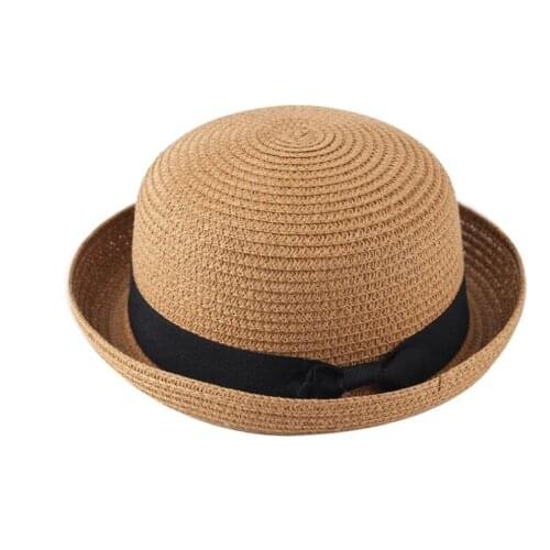 Summer Parent-Child Beach Hat Female Casual Panama Hat Lady Brand Women Flat Brim Bowknot Straw Cap Girls Sun Hat