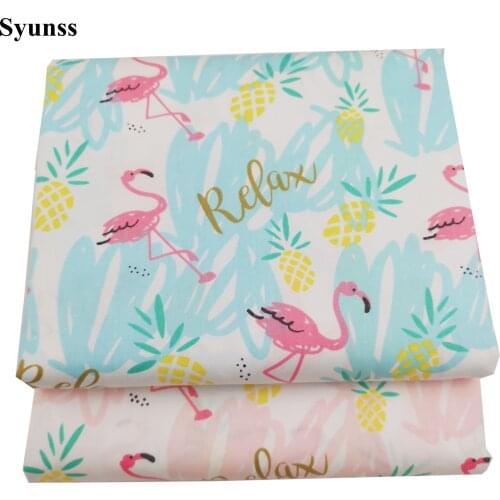 Syunss Diy Patchwork Cloth For Quilting Baby Cribs Cushions Dress Sewing Tissus Blue Pink Flamingo Printed Cotton Fabric Tecido