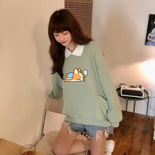Sweet Hoodies Women Pink Oversized Sweatshirt Streetwear Turn-down Collar Cotton Aesthetic Ulzzang Korean Style Jumper Girls