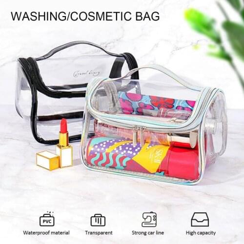 Fashion Travel Transparent Laser Cosmetic Bag PVC Makeup Bag Women Zipper Clear Beauty Case Make Up Bath Toiletry Wash Bag