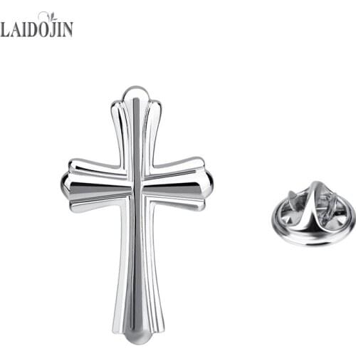 LAIDOJIN Fashion Silver Color Cross Men Lapel Pin Brooches Pins for Mens Coats Collar Pin Womens Hats Dress Bag Accessories