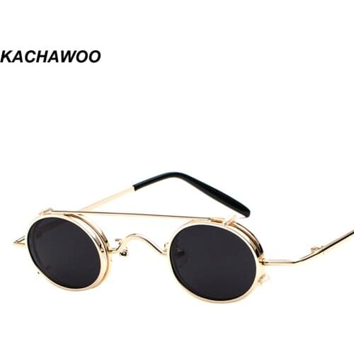 Kachawoo small oval retro sunglasses men gold metal frame clip on sun glasses for women round summer 2018 UV400
