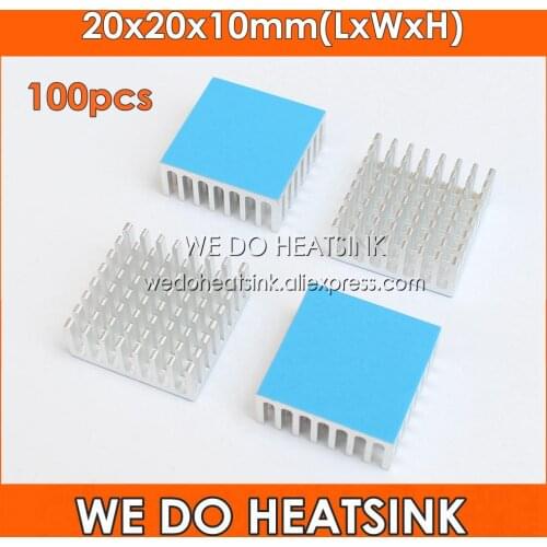WE DO HEATSINK 100pcs 20x20x10mm Silver Aluminum Heatsink IC Radiator With Thermally Conductive Adhesive Transfer Pads