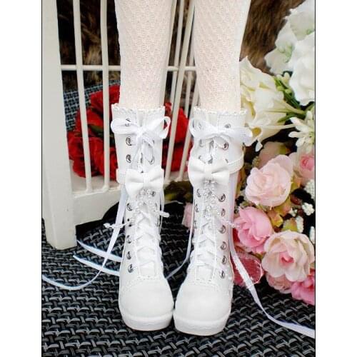 N01-X061 children handmade toy 1/3 1/4 Doll Accessories BJD/SD doll shoes Beaded Bow Lace White brown Boots 1pair