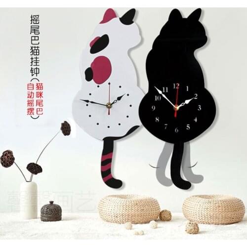 Wall Clocks Cartoon Acrylic home decoration living room Wagtail cat Childrens room creative Wall Clock