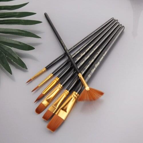 Different Shape Nylon Hair Paint Brush Artist Oil Watercolor Professional Supply E56C