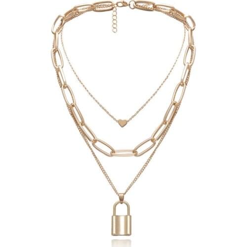 Necklace Jewellery Fashion Chunky Padlock Locket Pendant PUNK Lock Silver Color Gold Color Chain