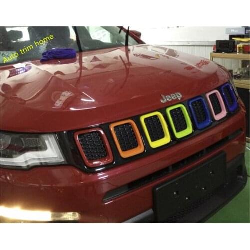 Lapetus Front Head Grille Grill Decoration Ring Molding Garnish Cover Trim Colorfull For Jeep Compass 2017 2018 2019 2020 ABS