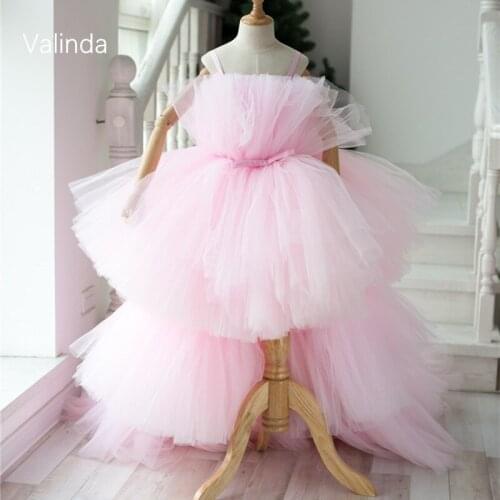 High Low Pink Tulle Dresses for Girl Pageant Birthday Kids Couture Clothing