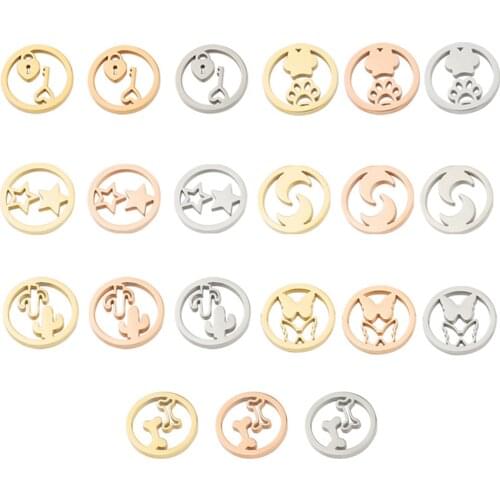 2 PCs Stainless Steel Animal Moon Star Series Connector Charms For Jewelry Making Necklace Earrings DIY Findings Wholesale