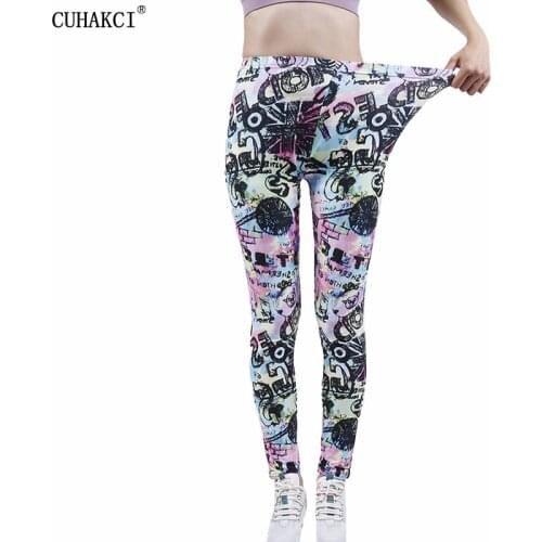 CUHAKCI Sexy Legging High Waist Graffiti Slim Elasticity Push Up Fitness Gym Leggings Women Pants Printing Jeggings
