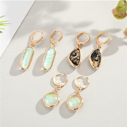 1Pair Bohemian Shiny Round Resin Hoop Earrings For Women Trendy Gold Color Irregular Geometric Pendant Stud Earrings Jewelry