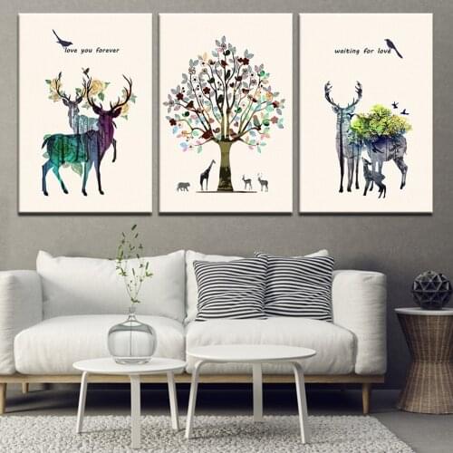Deer Fantasy Nordic Christmas Elf Canvas Painting Square Animals Head Wall Picture Flower Bird Art Poster KidsRoom Decor Artwork