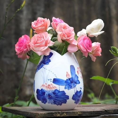 MODERN JINGDEZHEN CERAMICS HAND-PAINTED BLUE AND WHITE PORCELAIN VASE ORNAMENTS HOME LIVINGROOM TABLE FIGURINES CRAFT DECORATION