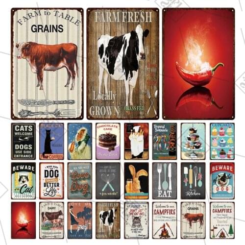 Animal Vintage Metal Sign Beware of The Dog/cat Warning Sign Tin Plate for Kitchen Farm Wall Art Stickers Retro Home Decoration