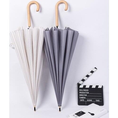 Japanese Small Fresh 16-bone Straight Wood Handle Lady Umbrella for Women Retro Long Handle Umbrella Creative Sunny Rain Adverti