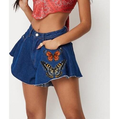 Vintage Streetwear Plus Size Butterfly Print Denim Shorts 2021 Summer Fashion New Boyfriend Style Short Jeans Pants Women Loose