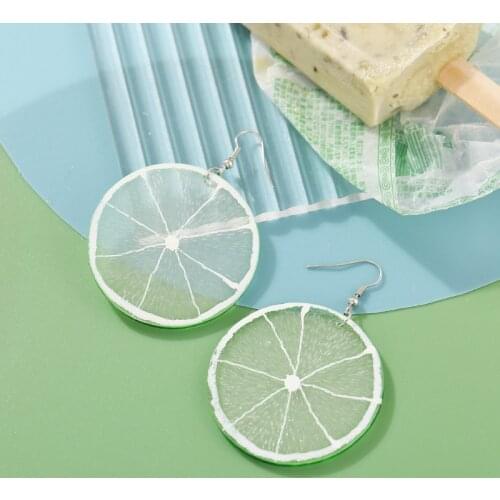 Autumn Winter New Fruit Green Lemon Slices Big Earrings for women Statement Dangle Earring 2021 Trend Jewelry