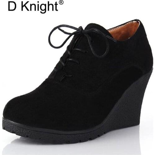 Women Sexy Ankle Boots 2018 New Spring Autumn Pumps Shoes Suede Wedge High Heels Boot Platform Casual Shoes Woman Black Blue