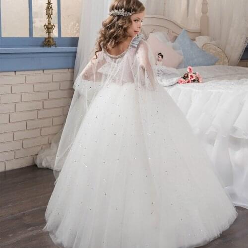 Flower Girl Dresses Formal Lace Sleeveless Ball Gown O-neck Beading First Communion Dresses for Girls Vestidos Longo New