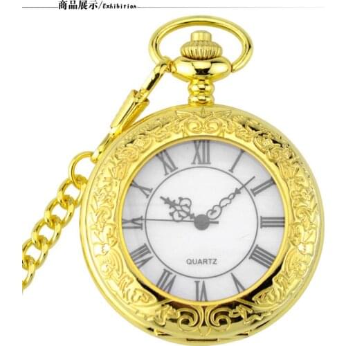 Golden Quartz Pocket Watch Fob Chain Men Women Steampunk Pocket Watch Roman Numerals Dial Fashion Pocket Watches