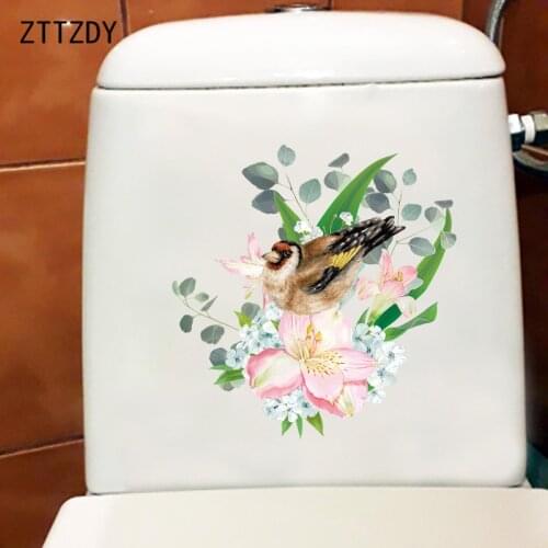 ZTTZDY 20.2×23.2CM Hand Painted Flowers And Birds WC Decor Toilet Stickers Modern Home Wall Accessories T2-1075
