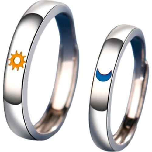 U2JF 1 Pair Sun and Moon Lover Couple Rings Set for Him and Her Valentines Day Gifts