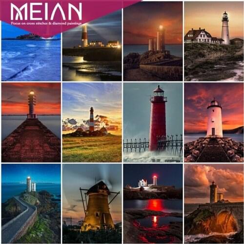 2020 MEIAN Lighthouse 5D DIY Diamond Painting Full Round Diamond Embroidery Landscape Rhinestone Mosaic Sea Decor Home Gift