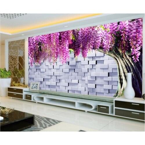3d wallpaper custom photo Brick wall wisteria tree background wall decor painting room 3d wall murals wallpaper for walls 3 d