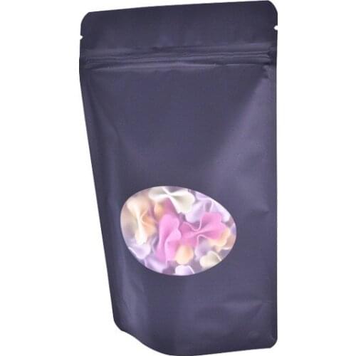 50pcs Black matte window transparent self supporting ziplock bag snack food packaging bags