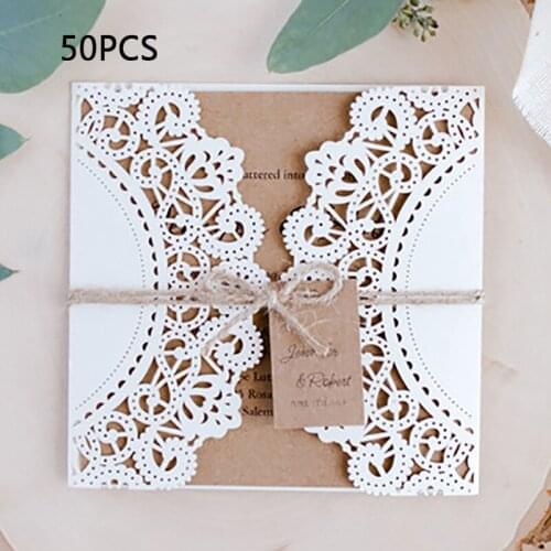 50Pcs Wedding Invitations Cards And Tags Laser Cut Vintage Wedding Greeting Card Bridal Shower Decor Gift Event Party Supplies
