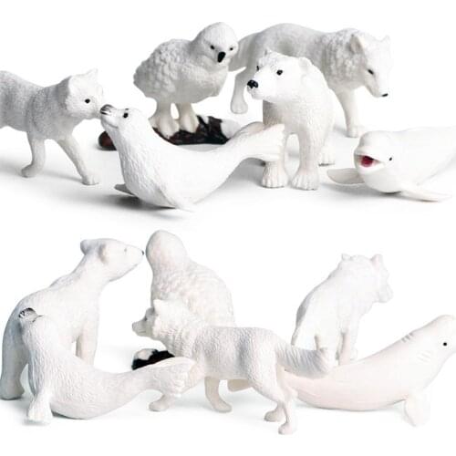 6Pcs/Set Simulation Penguins Polar Bear Snowy Owl Dolphin Wolf Model Figurine Toy Kids Educational Toys for Children Gifts