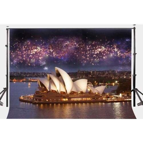 7x5ft City Night View Backdrop Sydney Opera House Photography Background Ultra Violet Color Sky Background