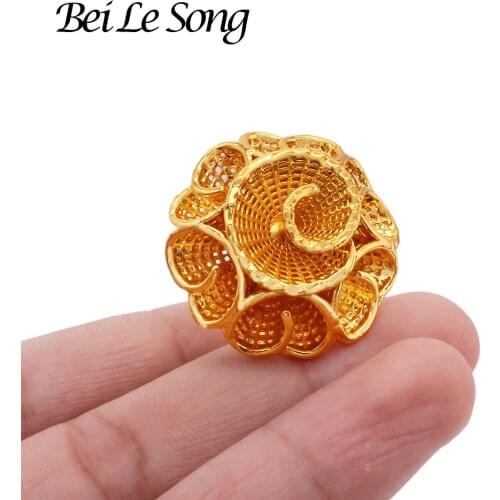 African 24K Gold Plated Trendy Custom Flower Finger Engagement Rings Jewelry Wedding Gifts Jewellery Adjustable Ring for Women