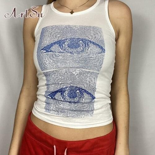 ArtSu Harajuku Tank Tops Women 2021 Summer Casual Basic Sleeveless Tees Tanks Women Streetwear O Neck White Vests Female VE52849