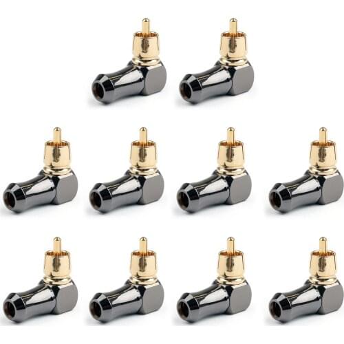 Artudatech 10PCS Brass RCA Right Angle Male plug Audio Video Connector Soldering Adapter Jack Parts