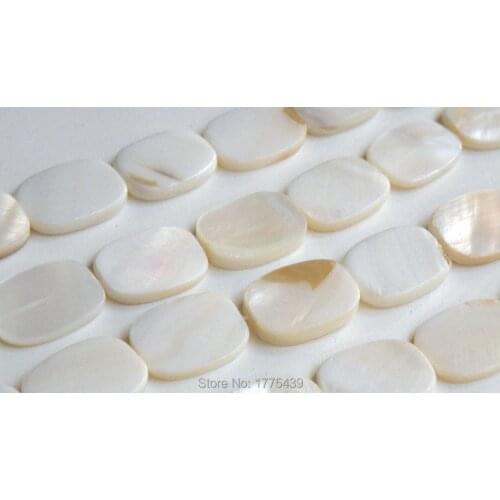 Free Shipping (1pcs= 1 Strands) 22x13x3mm White Natural Mother of Pearl Shell Rounded Rectangle Beads Approx 39CM Per Strand
