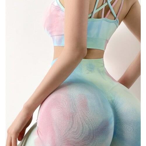 Tie Dye Seamless Set Women Fitness Clothing Sportswear Sports Workout Bra High Waist Gym High Waist Push Up Leggins Sports Suits