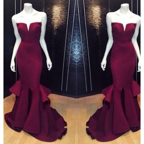 Burgundy Sweetheart Sleeveless Floor Length Mermaid Satin Pleated Evening Dresses Mermaid Party Gowns
