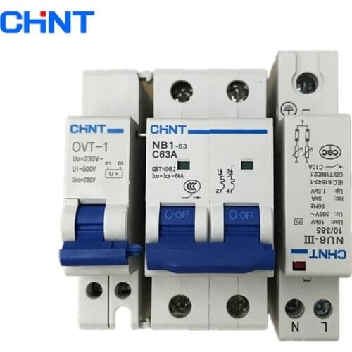 CHINT OVT-1 NB1-63 NU6-III POV-1 Permanent Transient Surge Protector Sobretensiónes transitorio y permanente monofásico MCB