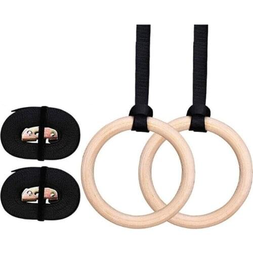 Wooden Gym Rings for Fitness Training, Gymnastics Rings with Adjustable Buckles Straps, Home & Outdoor Wooden Rings