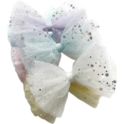 Shinny Sequins Glitter Mesh Bow Hair Clips for Girls Kids Children Big Hair Bow Tulle Hairpins Party Hair Accessories