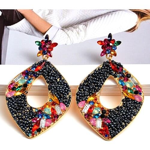 New Statement Metal Colorful Crystal Handmade Beads Long Earrings High-quality Fashion Dangle Drop Earring Jewelry Accessories