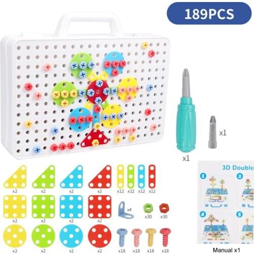 Electric Drill Toy Box Puzzle Disassembly Tool Screw 3D Creative Mosaic Puzzle Toys For Children Building Bricks Blocks Toys