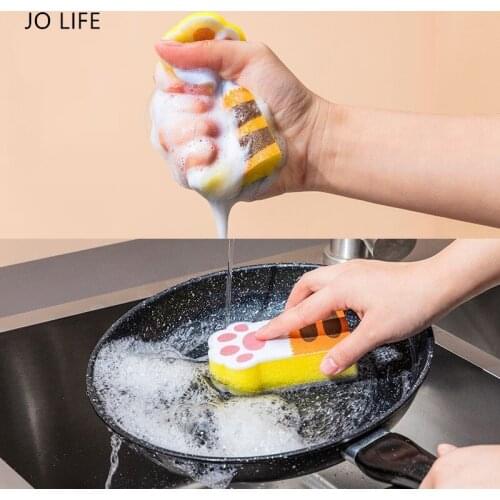 JO LIFE 3pcs/set Catlike Kitchen Nonstick Plate Oil Scouring Pad Cleaning Cloth Wash Towel Pot Brush Sponge