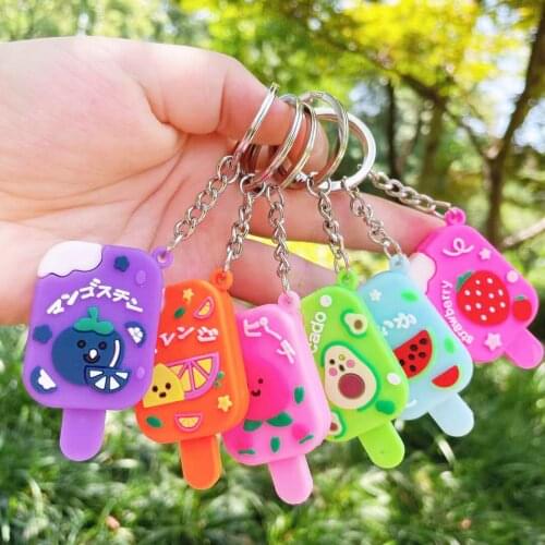 Creative Cartoon Watermelon Peach Ice Cream Keychain Cute Sweet Grape Orange Keyring for Women Men Car Bag Pendant Keyfob Gift