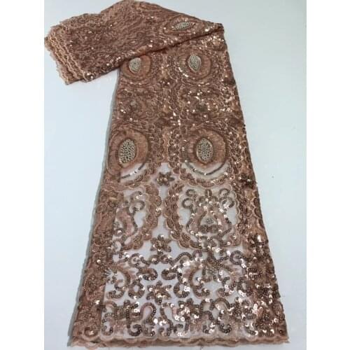 Champagne Gold Sequence Nigerian Luxury Tulle lace 2020 High Quality African Mesh Wedding Fabric for Dress XZNI4517