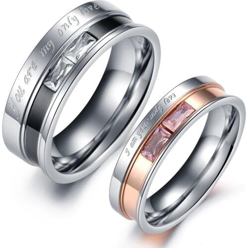Fashion Jewelry 316L Stainless Steel Wedding Engagement Couple Ring One Piece Price Cubic Zirconia Women Men Ring Jewelry329